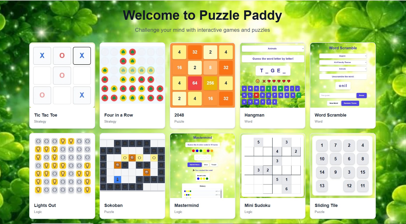 PuzzlePaddy homepage preview