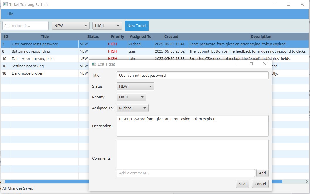 Ticket Tracking App UI - Adding New Ticket